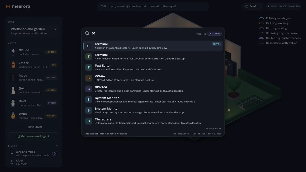 The command box listing apps to start